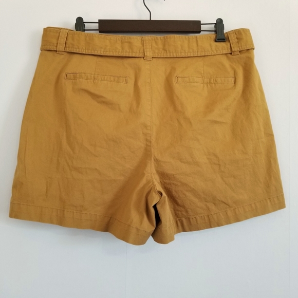 NWT A New Day Mustard Brown Khaki High Rise Pleat Front Tie Waist Shorts Size 16 - Picture 7 of 10